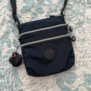 Kipling Navy Blue Nylon Crossbody Bag With Zipper Pockets Monkey Tag Atteched